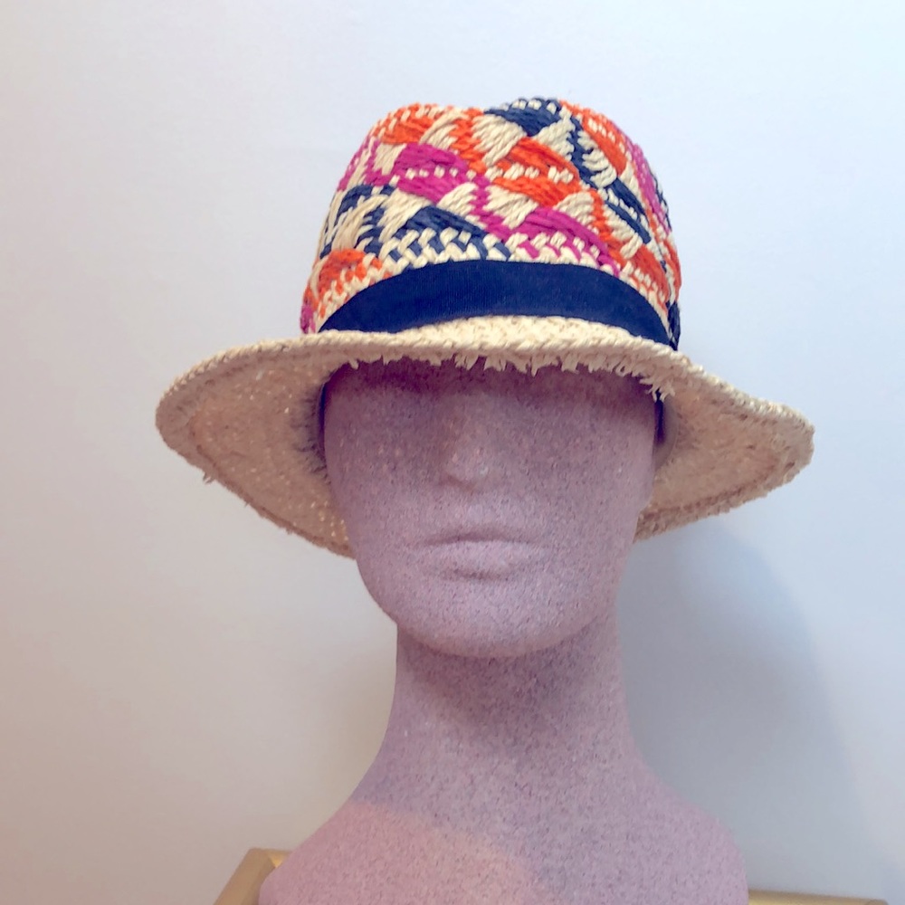 La Fiorentina Straw paper fedora hat with multi-color straw weaves intertwined